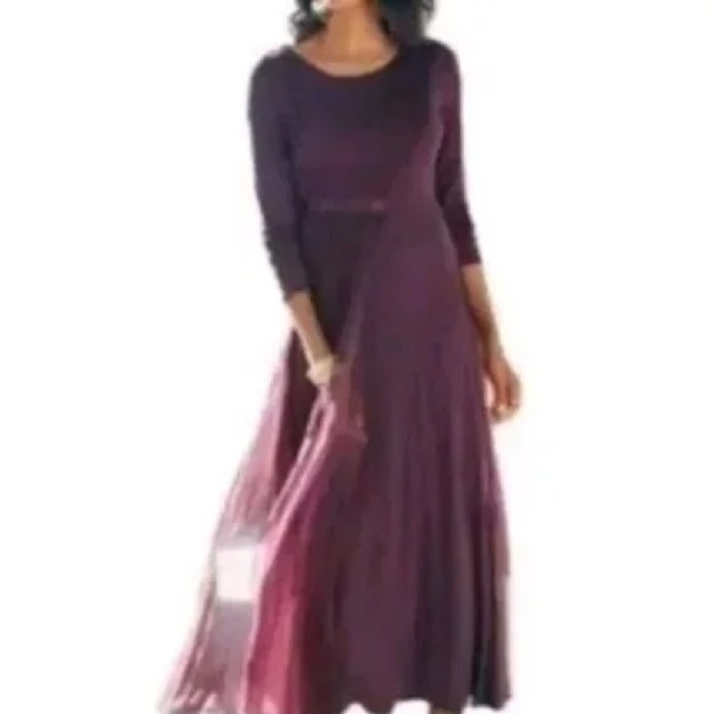 Soft surroundings, Merlot maxi dress with chiffon embellishment cape